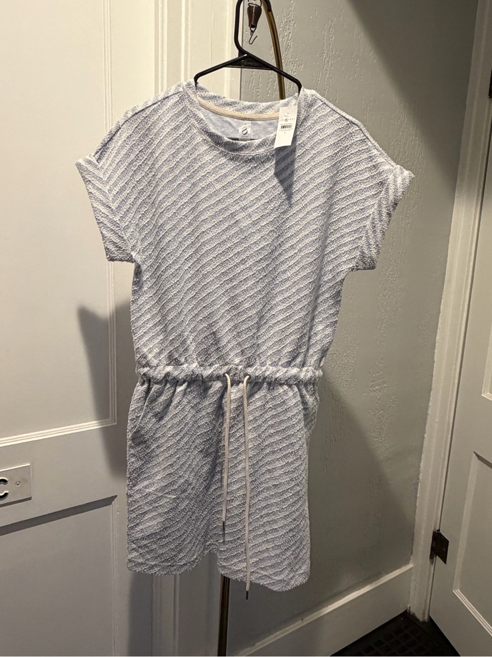Lou & Grey Light Blue and White Textured Striped Sweater